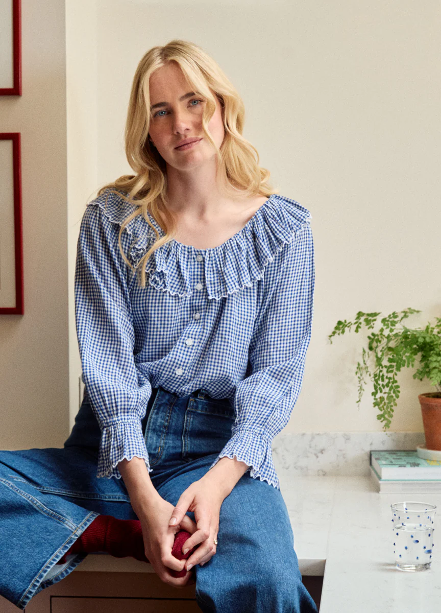 Pandora Blouse - Navy Gingham - Image 5
