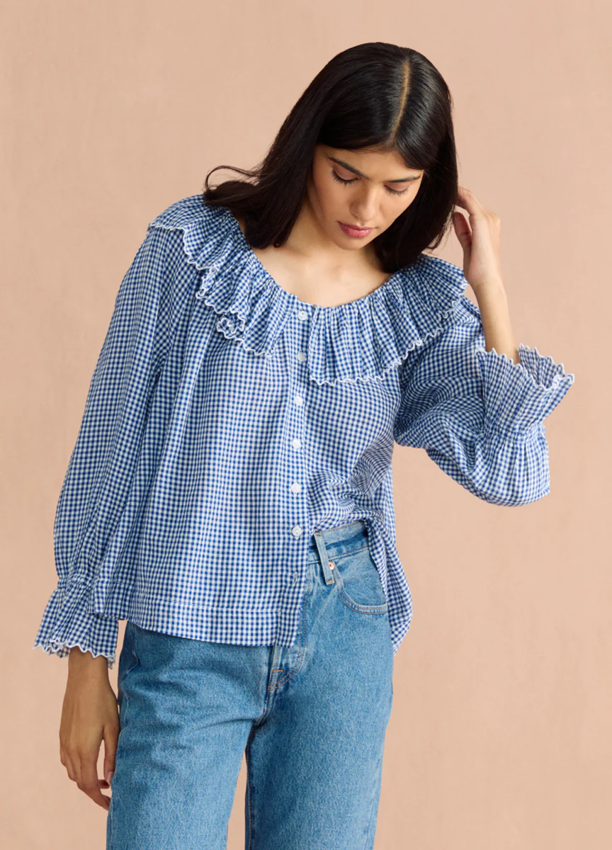 Pandora Blouse - Navy Gingham - Image 6